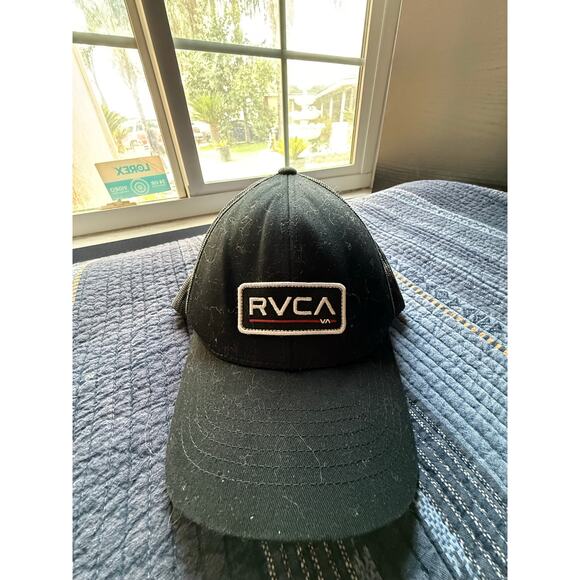 RVCA VA Black Mesh Trucker Hat Snapback Adjustable Cap - Picture 1 of 6
